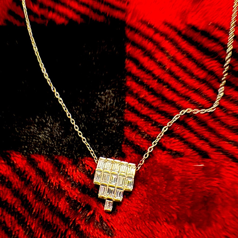 New Cubic Zirconia  1/3 Carat CT Baguette & Round Drop Pendant Necklace